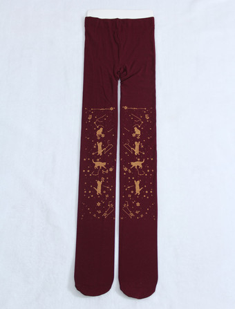 バーガンディーベルベットロリータパンティーストッキングスターキャットホットスタンプ600Dロリータウィンターストッキング