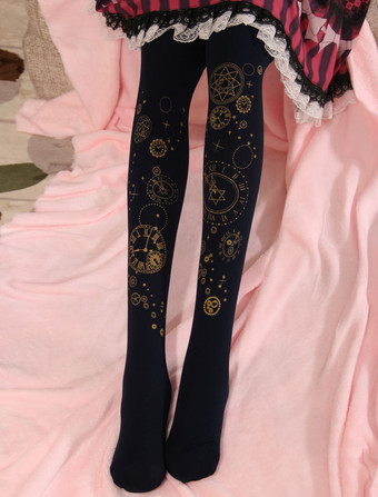 ブラック ベルベットロリータストッキング時計旅行ホットスタンプ600D Winter Lolita Pantyhose