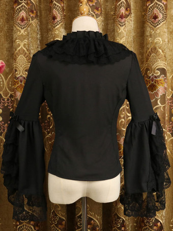 ロココロリータブラウスレーストリムフリルボウシフォンロリータブラウス