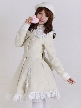 スウィートロリータオーバーコートレーストリムフリルボウウールロリータウィンターコート