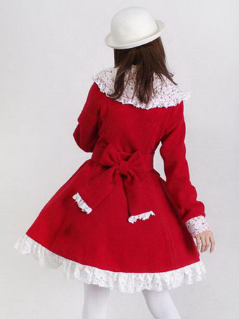 スウィートロリータオーバーコートレーストリムフリルボウウールロリータウィンターコート