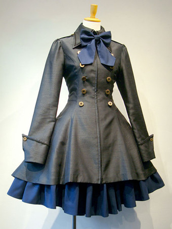 ゴスロリ軍服ドレス 古典的なロリータ服 ジッパーレースアップ プリーツ ジャンパースカートとダブルブレスト ロリータオーバーコート