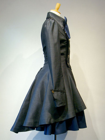 ゴスロリ軍服ドレス 古典的なロリータ服 ジッパーレースアップ プリーツ ジャンパースカートとダブルブレスト ロリータオーバーコート