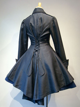 ゴスロリ軍服ドレス 古典的なロリータ服 ジッパーレースアップ プリーツ ジャンパースカートとダブルブレスト ロリータオーバーコート