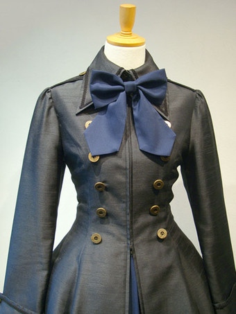 ゴスロリ軍服ドレス 古典的なロリータ服 ジッパーレースアップ プリーツ ジャンパースカートとダブルブレスト ロリータオーバーコート