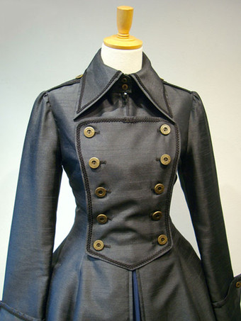 ゴスロリ軍服ドレス 古典的なロリータ服 ジッパーレースアップ プリーツ ジャンパースカートとダブルブレスト ロリータオーバーコート