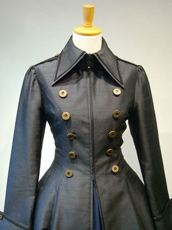 ゴスロリ軍服ドレス 古典的なロリータ服 ジッパーレースアップ プリーツ ジャンパースカートとダブルブレスト ロリータオーバーコート