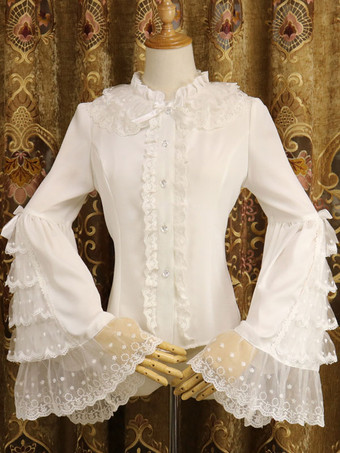 Rococo Lolita - Hemdbluse mit Spitzenbesatz und Rüschenbesatz aus Chiffon