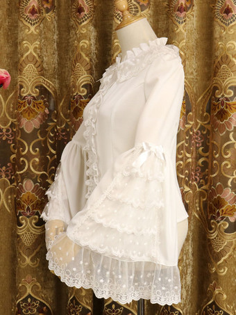 ロココロリータブラウスレーストリムフリルボウシフォンロリータブラウス