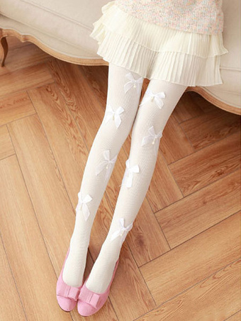 Sweet Lolita Stockings Pearl Bow Cotton Fibers White Lolita Pantyhose