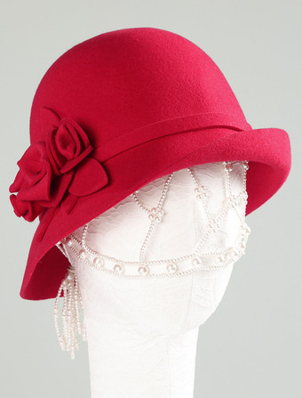 rouge Chapeau en laine Cloche Retro Femmes Hiver Royal Casquette Chapeau Feutre Déguisements Halloween