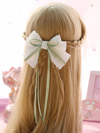 Sweet Lolita Hair Clip Lace Bow Due toni verde Lolita Accessorio per capelli