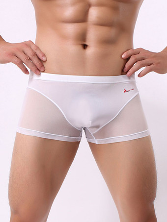 ホワイト メンズセクシーランジェリーセミシェアパッチワークナイロンボーイズ