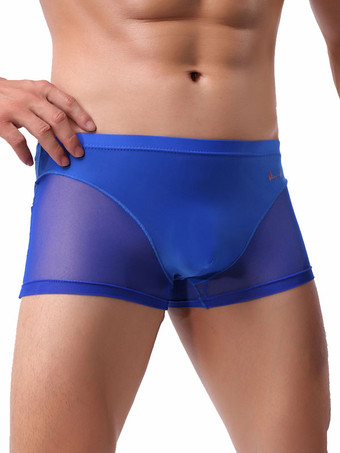 ロイヤルブルーメンズセクシーランジェリーセミシェアパッチワークナイロンボーイズ