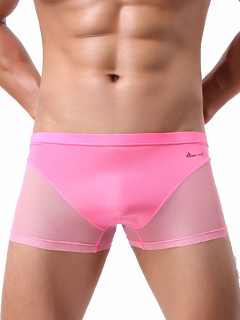 ピンクメンズセクシーランジェリーセミシェアパッチワークナイロンボーイズ