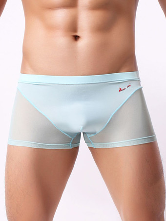 ライトスカイブルーメンズセクシーランジェリーセミシェアパッチワークナイロンボーイズ