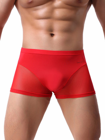 レッド メンズセクシーランジェリーセミシェアパッチワークナイロンボーイズ