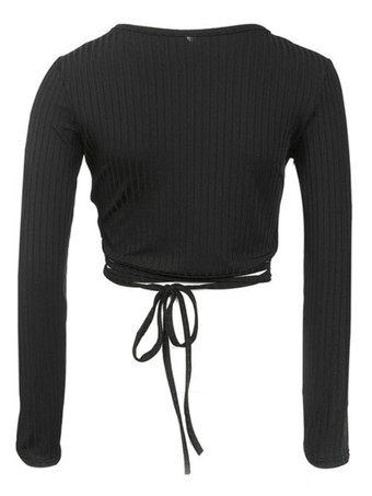 クロップトップス 綿混紡 レディーストップス ホワイト 長袖 ショート丈トップス レディースファッション 無地 Vネック 透かし彫り