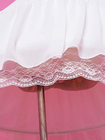 ホワイトロリータペチコートシフォンレーストリムフリルロリータペティスカート