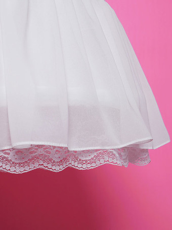 ホワイトロリータペチコートシフォンレーストリムフリルロリータペティスカート