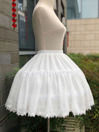 ホワイト シフォンロリータペチコートレースフリルボンデッドロリータペチコートスカート