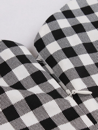 Robe de Vintage 1950s Imprimés Carreaux Femme Courte à Col V avec Manches Courtes avec Epaule Dénudée Coupe Cintrée Bas Evasée Bicolores Robes de Rétros