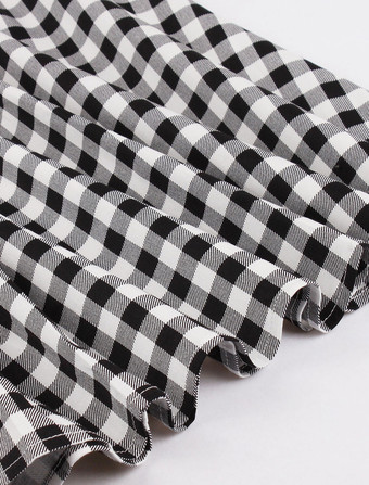 Robe de Vintage 1950s Imprimés Carreaux Femme Courte à Col V avec Manches Courtes avec Epaule Dénudée Coupe Cintrée Bas Evasée Bicolores Robes de Rétros