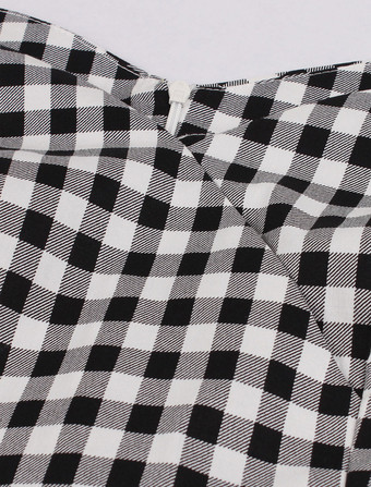 Robe de Vintage 1950s Imprimés Carreaux Femme Courte à Col V avec Manches Courtes avec Epaule Dénudée Coupe Cintrée Bas Evasée Bicolores Robes de Rétros