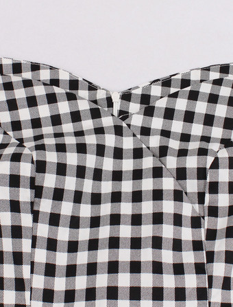 Robe de Vintage 1950s Imprimés Carreaux Femme Courte à Col V avec Manches Courtes avec Epaule Dénudée Coupe Cintrée Bas Evasée Bicolores Robes de Rétros