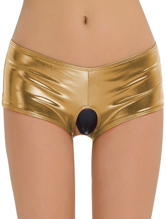 ゴールド セクシーなクラブのショーツクロッシェルレザーレディースクラブボトムのような