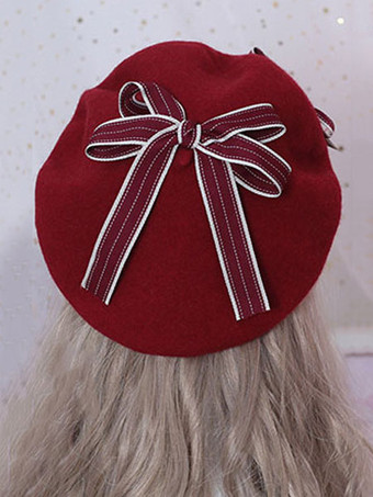 甘いロリータベレーデイジーフローラルボウウールロリータハット