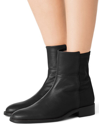 negro Botines mujer negro de tacón gordo de puntera redonda 2.5cm de Primavera Otoño Color liso para uso al aire libre estilo moderno 2025