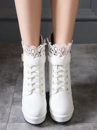 クラシックロリータブーツレースバックルウェッジヒールブラックロリータシューズ