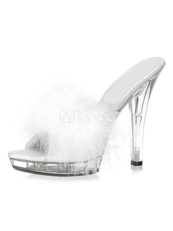 ホワイト セクシーサンダル　ブラック　ピープトゥ　靴の甲の素材：パテント　PU　スティレットヒール　セクシー　ファー　レイブ・クラブ　