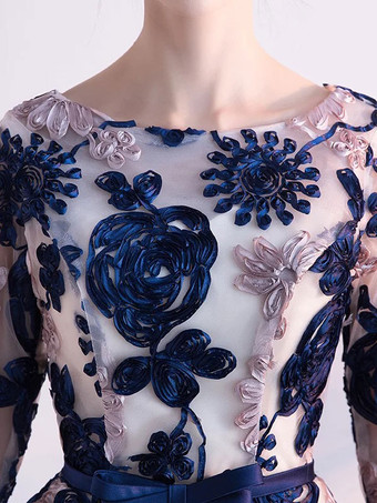 Robe de cocktail col bateau demi-manche bleu marine foncé longueur au genou Robe de soirée