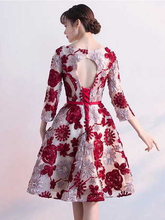 Robe de cocktail col bateau demi-manche bleu marine foncé longueur au genou Robe de soirée