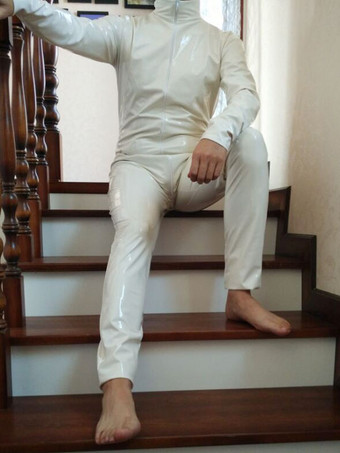 PVC全身タイツ　ホワイト　ユニセックス　レオタード　グローブなし　大人用　 ハロウィン