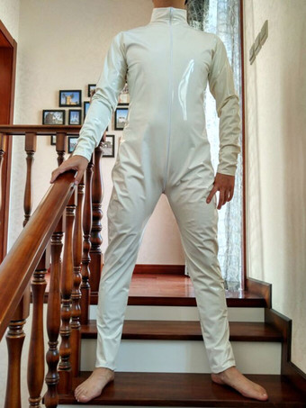 PVC全身タイツ　ホワイト　ユニセックス　レオタード　グローブなし　大人用　 ハロウィン