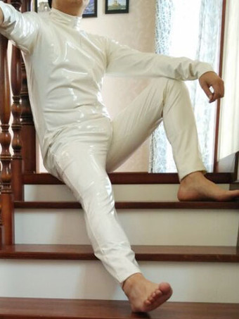 PVC全身タイツ　ホワイト　ユニセックス　レオタード　グローブなし　大人用　 ハロウィン