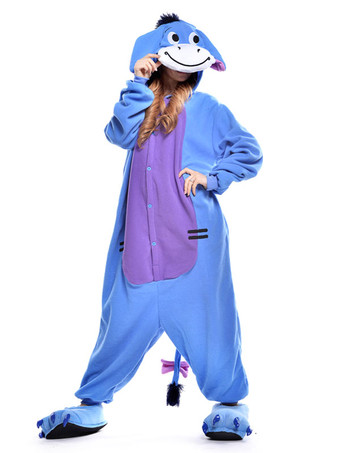 Kigurumi Pajamas Burro Onesie For Adult Unisex Fleece Flannel Blue Animal Costume Halloween