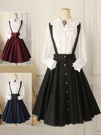 Vestido de Clássico de algodão Lolita longa saia Salopette com botões Design