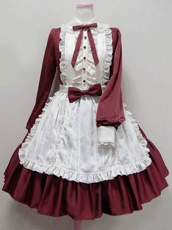 バーガンディー甘いロリータワンピースOP　2025　オーシャンブルー　ターンダウンカラー　ロングスリーブ　ロリータワンピースワンピース　アイドル衣装　 