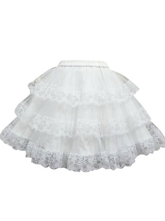Lolitashow Sweet White Lace Lolita Skirt Layers Flower Print