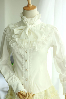 Lolitashow White Lace Synthetic Gothic Lolita Blouse for Women