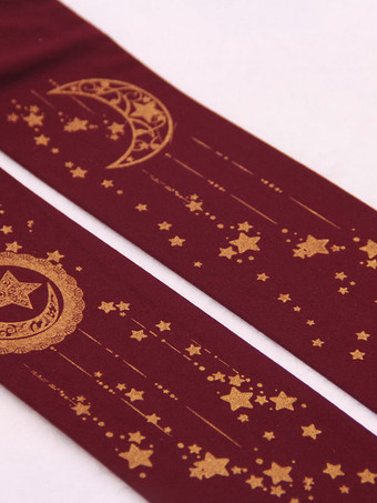 バーガンディーロリィタ靴下　プリント柄　プリント付き　スウィート　ベルベット　お茶会　パンティストッキング　パンスト