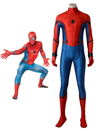 Halloween Comics Film Strampler Spider-Man Lycra Spandex Overall und Kopfüberzug und Ellbogenschutz Halloween Marvel Anime Cosplay 2024 Karneval Kostüm Fasching Kostüm