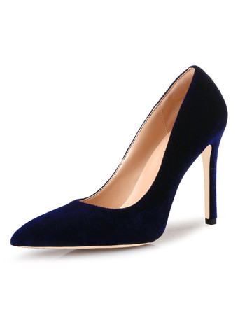 Royal Blue High Heels Velvet Pointed Toe Stiletto Heel Slip On Pumps Women Shoes