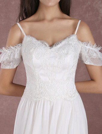 Robe de mariée bohème à bretelle zip sur dos à traîne Robe de mariée milanoo
