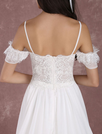 Robe de mariée bohème à bretelle zip sur dos à traîne Robe de mariée milanoo