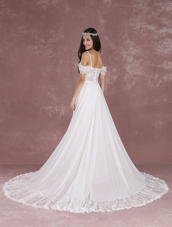Robe de mariée bohème à bretelle zip sur dos à traîne Robe de mariée milanoo